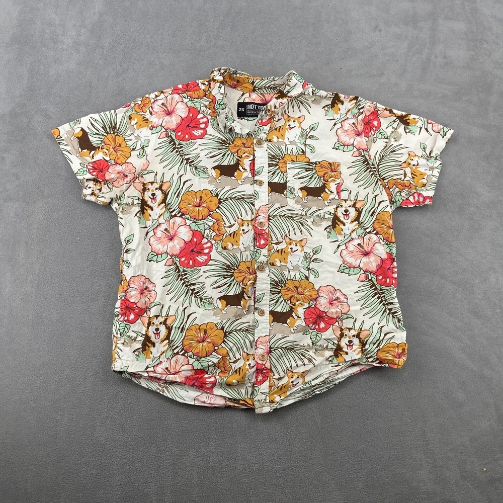 Hot Topic Hawaiian Shirt Mens‎ 2X Multicolor All Over Print Cotton Button Up